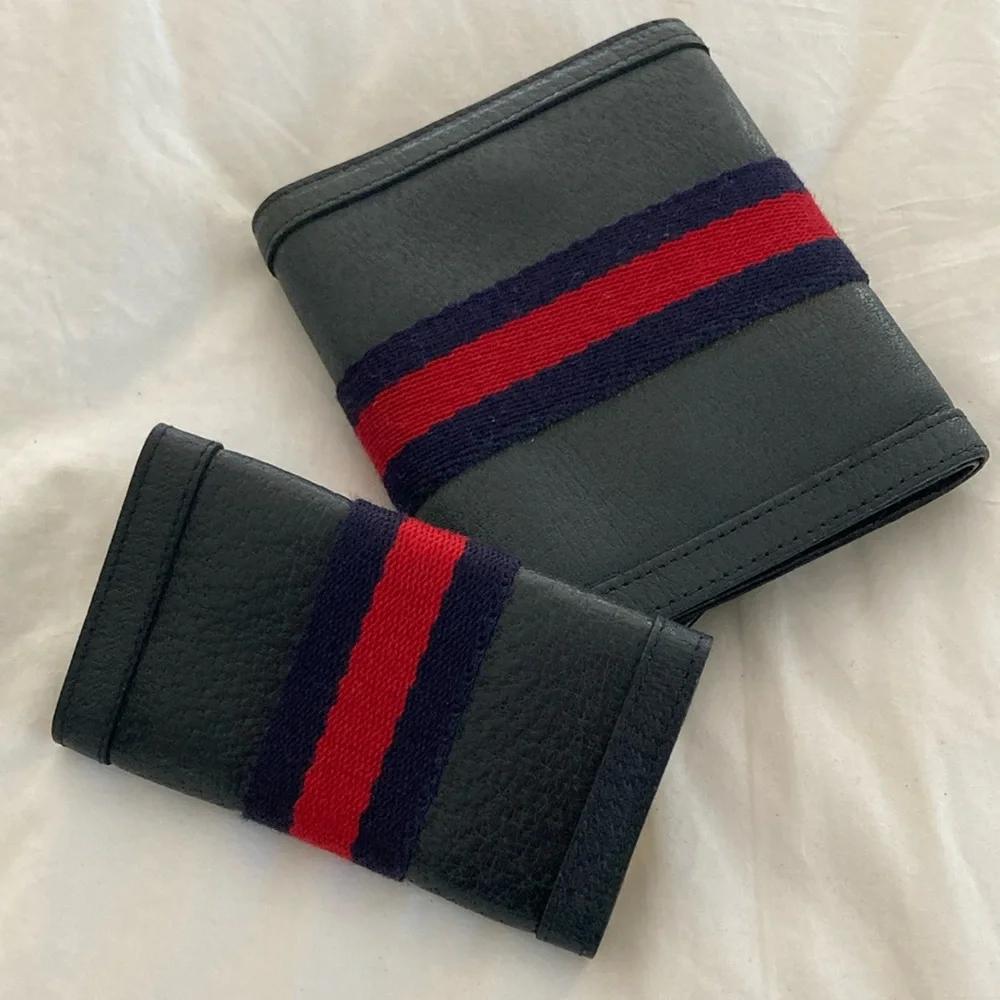 🆕 ITALIAN Crafted Ladies Navy Wallet & Key Case “SET” with Red and Blue Stripes! - Picture 6 of 7